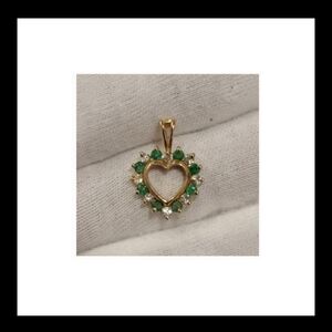 10K Gold Necklace Pendant Heart Lab Emerald White Quartz 10KT